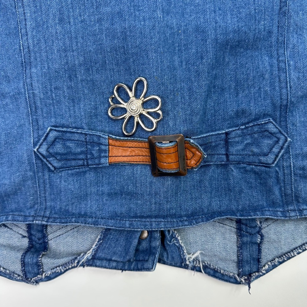 Vintage 90s Hi Gear Denim Vest Womens L Blue Jean Western Leather Accent - Picture 6 of 7